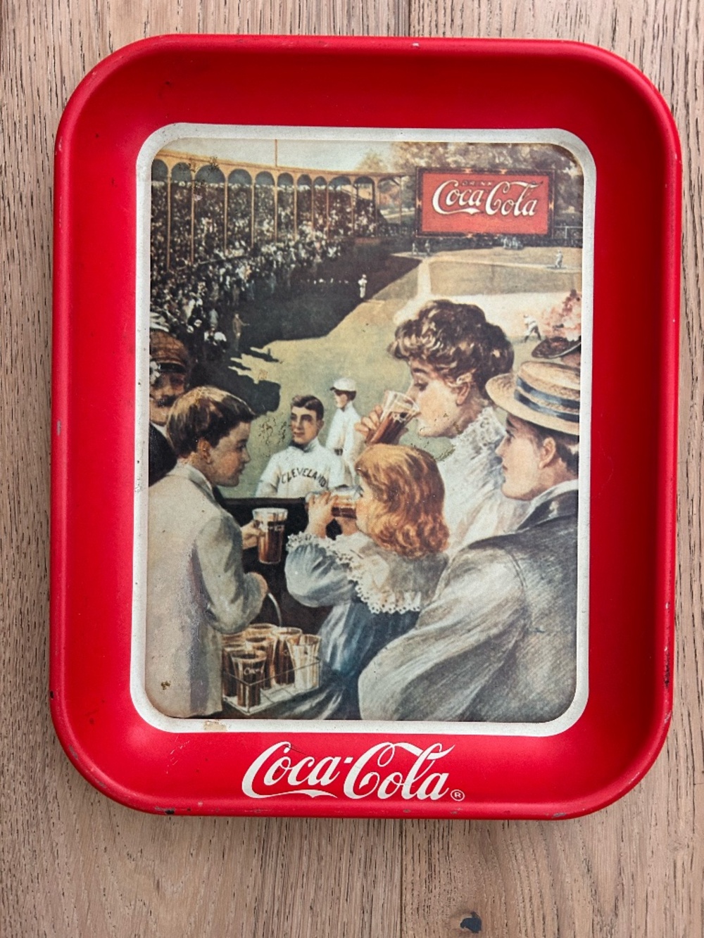 Vintage 1990 Coca Cola Baseball Metal Serving Tray Coke Collectible
